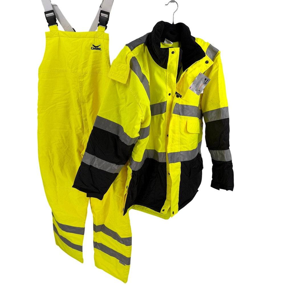 Condor Safety Suit Men M Yellow Insulated Parka Bib Overalls Detroit Gear READ